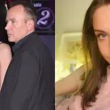 Julia Kamińska z partnerem na gali. Uśmiechnięta aktorka w różowym sweterku i ujęcie z wydarzenia.