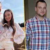 Ania z Rolnik szuka żony i jej partner w polu pszenicy, trzymający kłosy w kształcie serca. Obok para w pomieszczeniu.