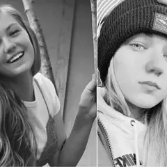 Dwie fotografie Gabby Petito: uśmiechnięta na tle drzew i w czapce z daszkiem.