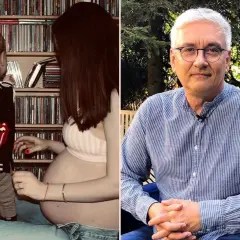 Artur Orzech z żoną i dziećmi, oczekując na kolejne potomstwo, w otoczeniu płyt.
