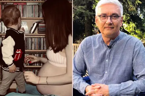 Artur Orzech z żoną i dziećmi, oczekując na kolejne potomstwo, w otoczeniu płyt.