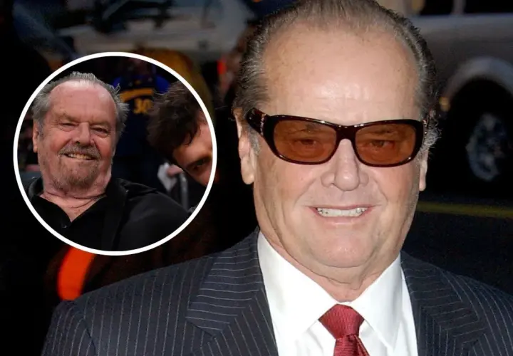 Jack Nicholson, z uśmiechem, jakby opowiadał dzieciom dowcip. W tle widać fragment jego twarzy z innego ujęcia.