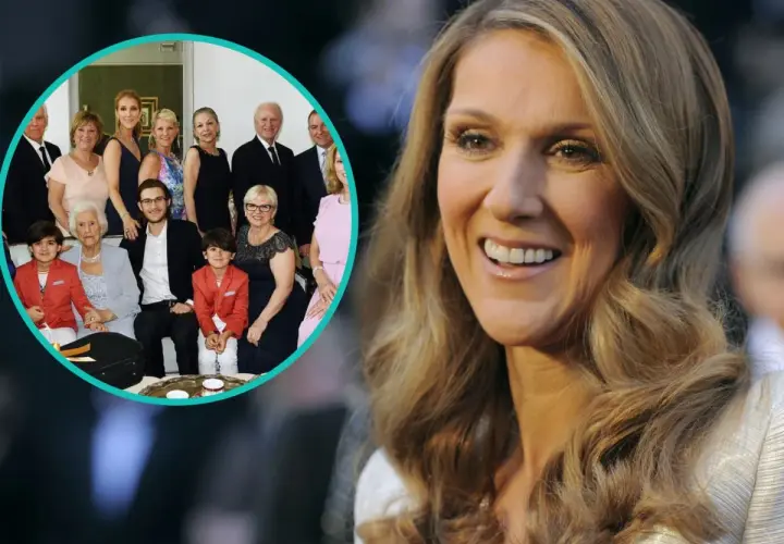 Céline Dion z rodziną, w tym jej liczne rodzeństwo, na uroczystym spotkaniu.