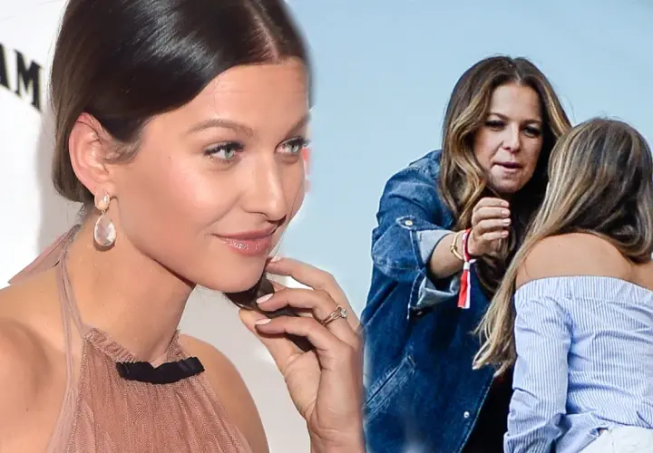 Anna Lewandowska przed operacjami, uśmiechnięta, w eleganckiej sukni. Obok niej inna kobieta w dżinsowej kurtce.