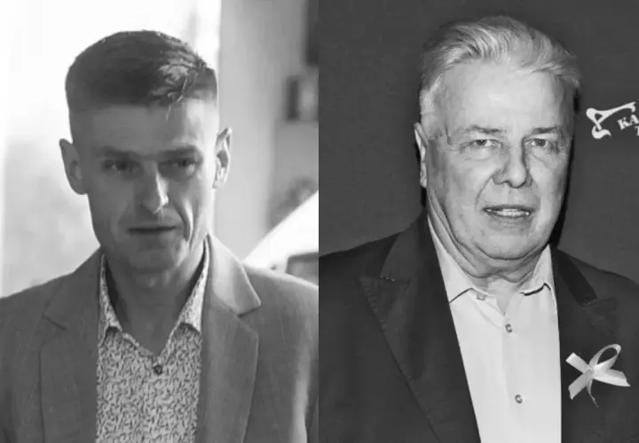 Emilian Kamiński w garniturze, obok młodszy mężczyzna. Czyżby wspomnienie o papierosach?