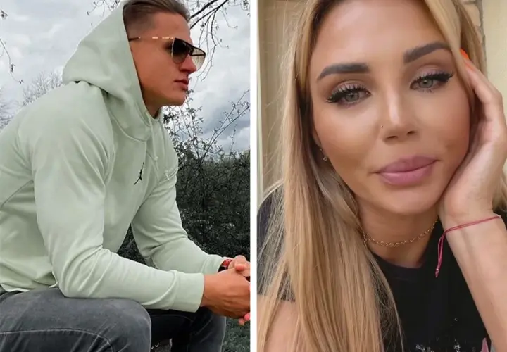 Arsen z Love Island w bluzie z kapturem i jego partnerka.