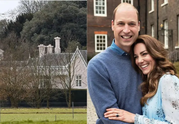 Księżna Kate i William uśmiechają się radośnie. W tle widać ich dom i drzewa. Ostatnie wiadomości o parze są pozytywne.