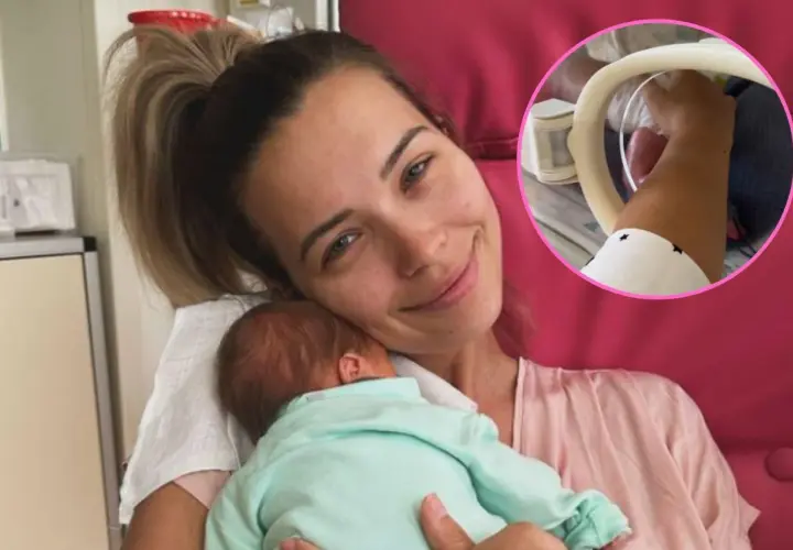 Sandra Kubicka urodziła! Szczęśliwa mama tuli noworodka, a w okienku widać jego maleńką rączkę.