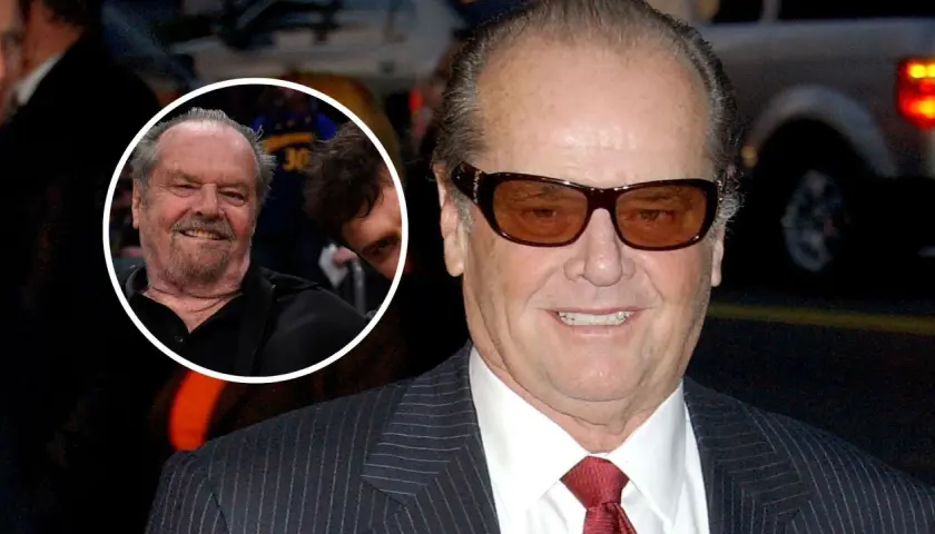 Jack Nicholson, z uśmiechem, jakby opowiadał dzieciom dowcip. W tle widać fragment jego twarzy z innego ujęcia.