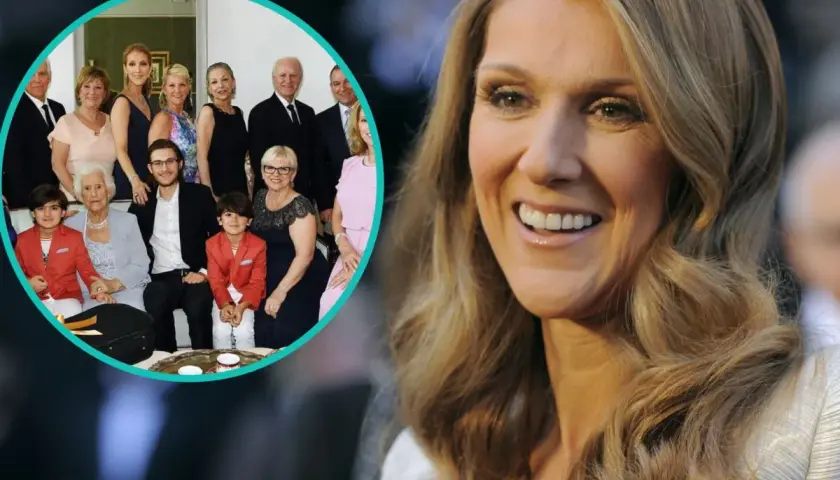 Céline Dion z rodziną, w tym jej liczne rodzeństwo, na uroczystym spotkaniu.