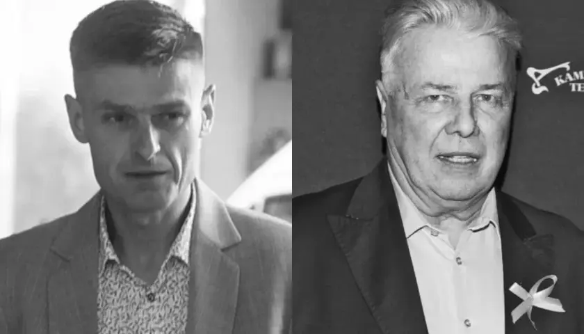 Emilian Kamiński w garniturze, obok młodszy mężczyzna. Czyżby wspomnienie o papierosach?