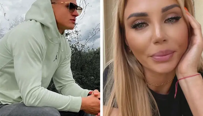 Arsen z Love Island w bluzie z kapturem i jego partnerka.