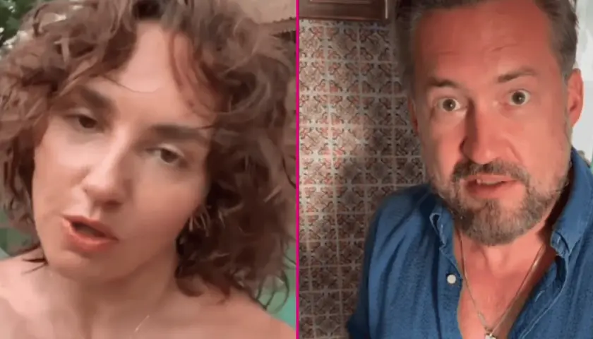 Marcin Prokop z córką, która ma kręcone włosy i patrzy wprost.
