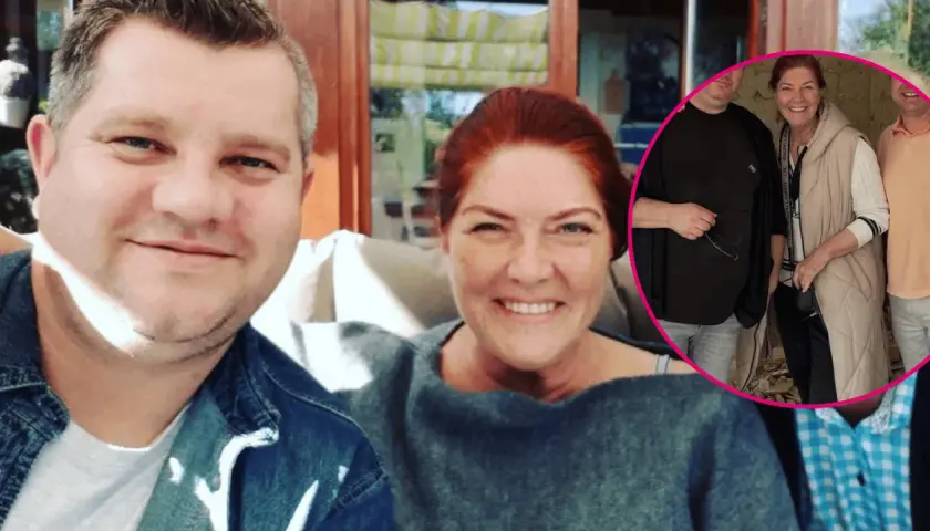 Artur Witkowski z rodziną, mimo choroby, cieszy się wspólnymi chwilami. Uśmiechnięci ludzie na zdjęciu.