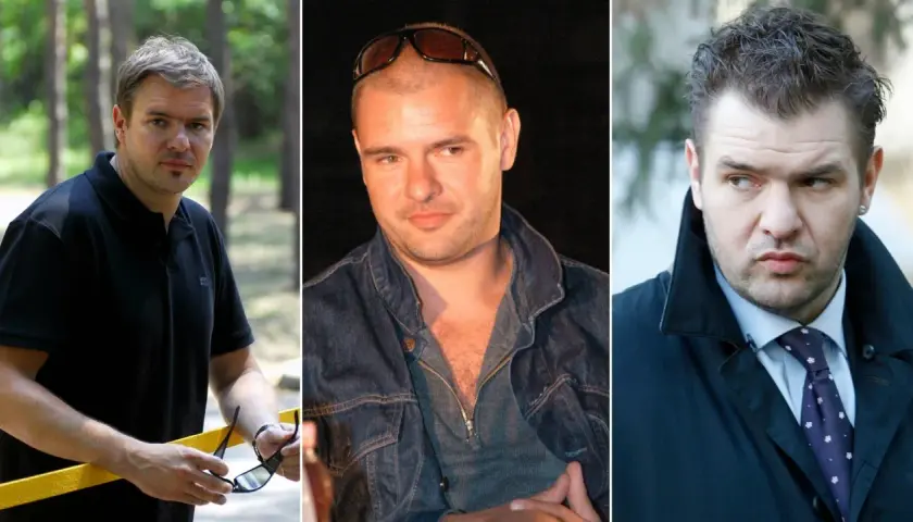 Trzy ujęcia Tomasza Karolaka w różnym wieku i stylizacjach. Na pierwszym w czarnej koszulce polo, na drugim w dżinsowej kurtce, na trzecim w eleganckim płaszczu.