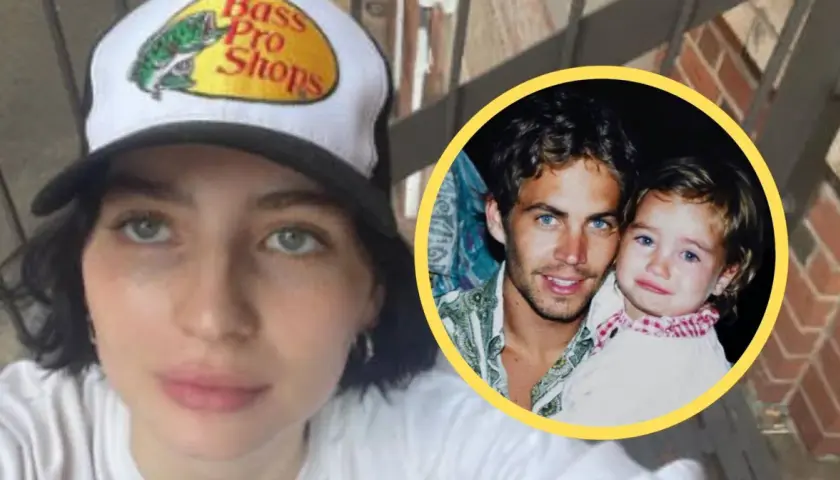 Młoda kobieta w czapce Bass Pro Shops obok zdjęcia Paula Walkera z córką. Choć Paul Walker nie miał żony, jego córka Meadow jest jego największym dziedzictwem.