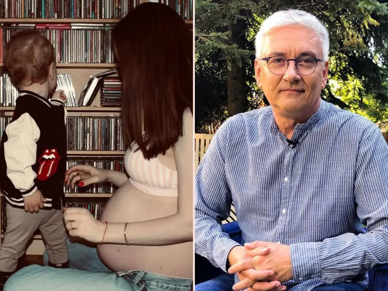 Artur Orzech z żoną i dziećmi, oczekując na kolejne potomstwo, w otoczeniu płyt.