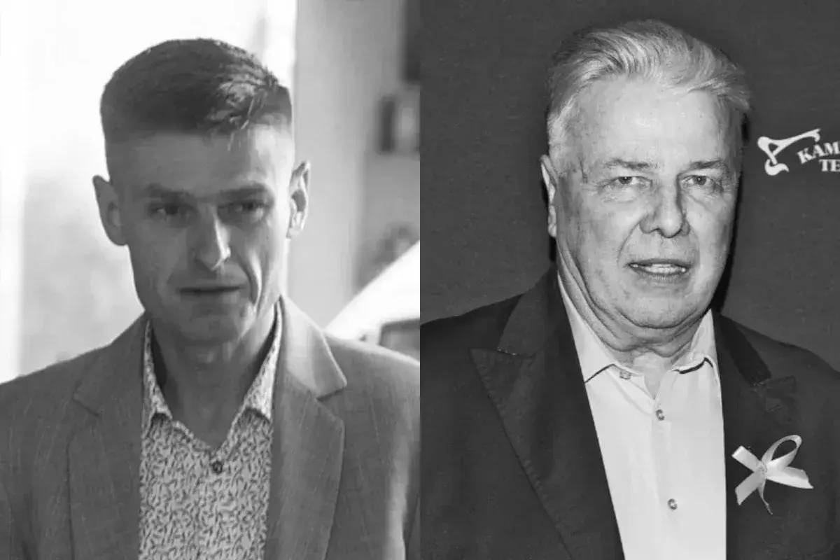 Emilian Kamiński w garniturze, obok młodszy mężczyzna. Czyżby wspomnienie o papierosach?