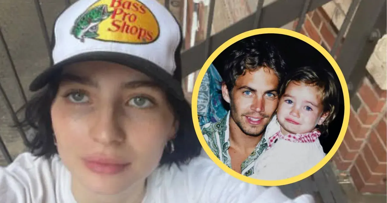 Młoda kobieta w czapce Bass Pro Shops obok zdjęcia Paula Walkera z córką. Choć Paul Walker nie miał żony, jego córka Meadow jest jego największym dziedzictwem.