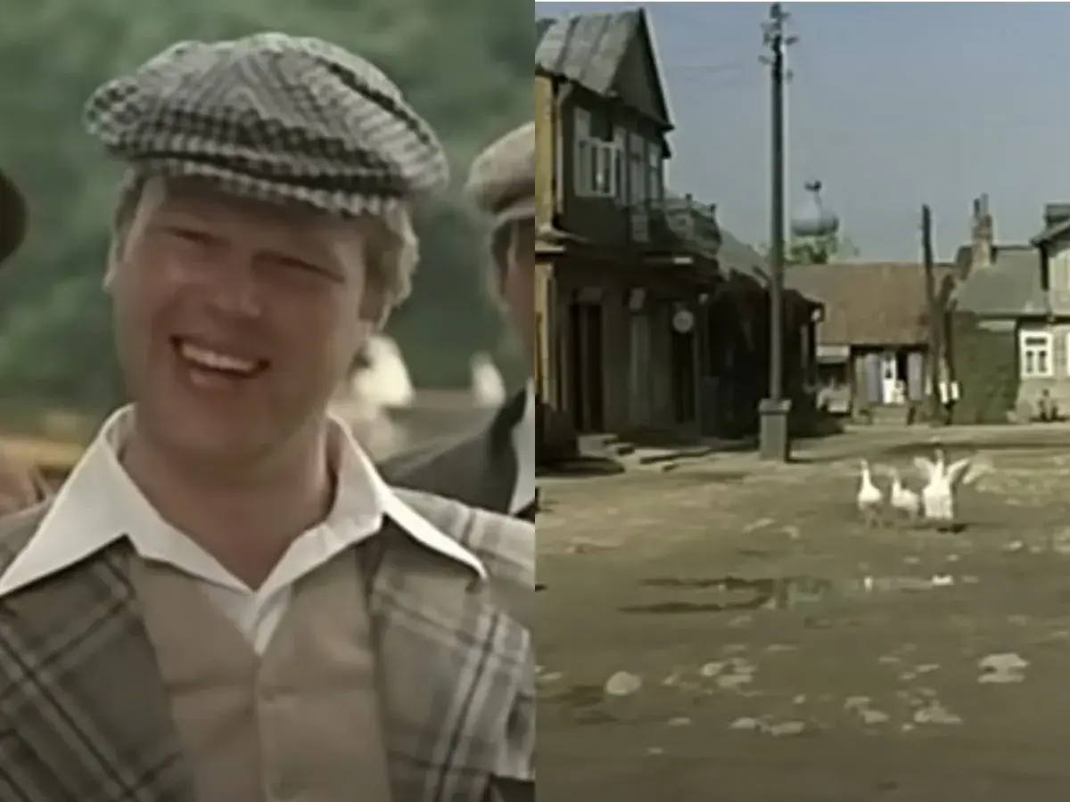 Uśmiechnięty Piotr Grabowski w kratkę, obok wiejska sceneria z gęsiami. Pytanie "piotr grabowski na co zmarł" pozostaje bez odpowiedzi.