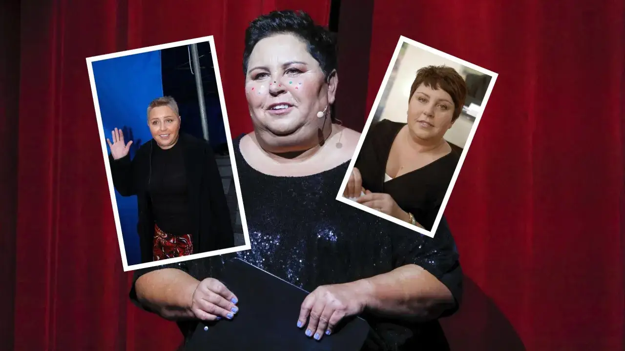 Trzy zdjęcia Doroty Wellman, pokazujące jej różne stylizacje i wiek. Jedno z nich z kolorowymi kropkami na twarzy.