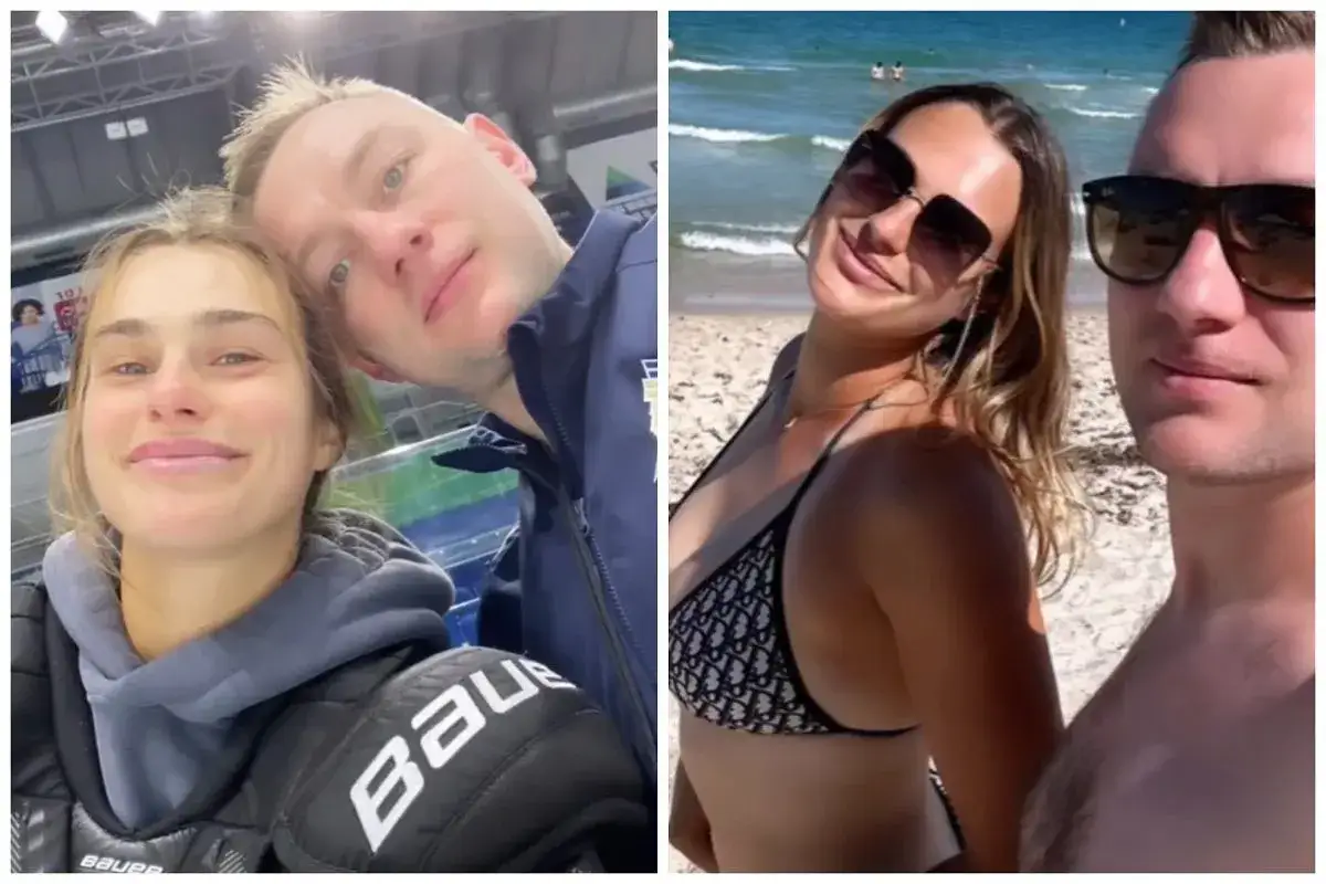 Aryna Sabalenka z partnerem na lodowisku i na plaży.