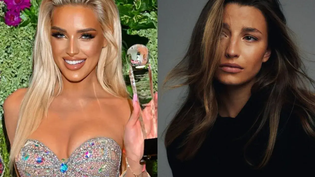 Caroline Derpienski wiek: dwie kobiety, jedna z blond włosami i w błyszczącej sukni, druga z brązowymi włosami.