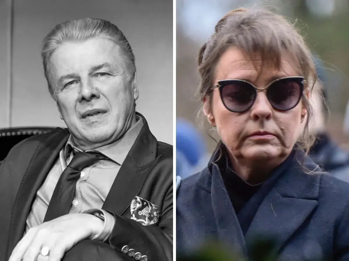 Czarno-białe zdjęcie przedstawia aktora, który mógł być mężem Izabelli Jarskiej. Obok niego, w kolorze, kobieta w okularach przeciwsłonecznych.