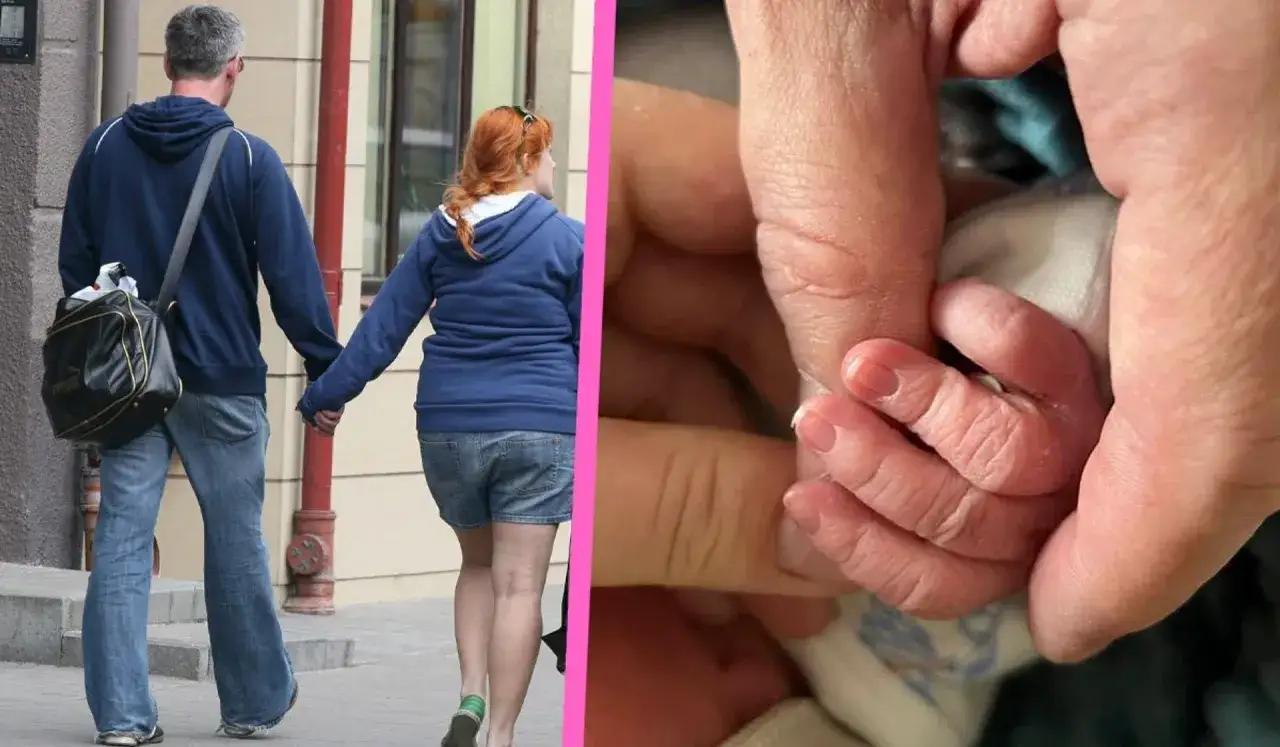 Artur Orzech z żoną i dziećmi. Dłoń ojca obejmuje maleńkie paluszki noworodka.